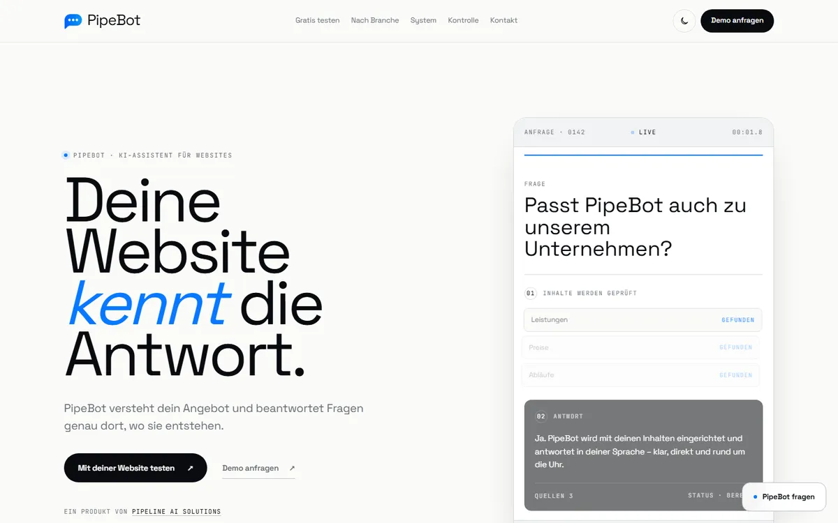Startseite von pipebot.at