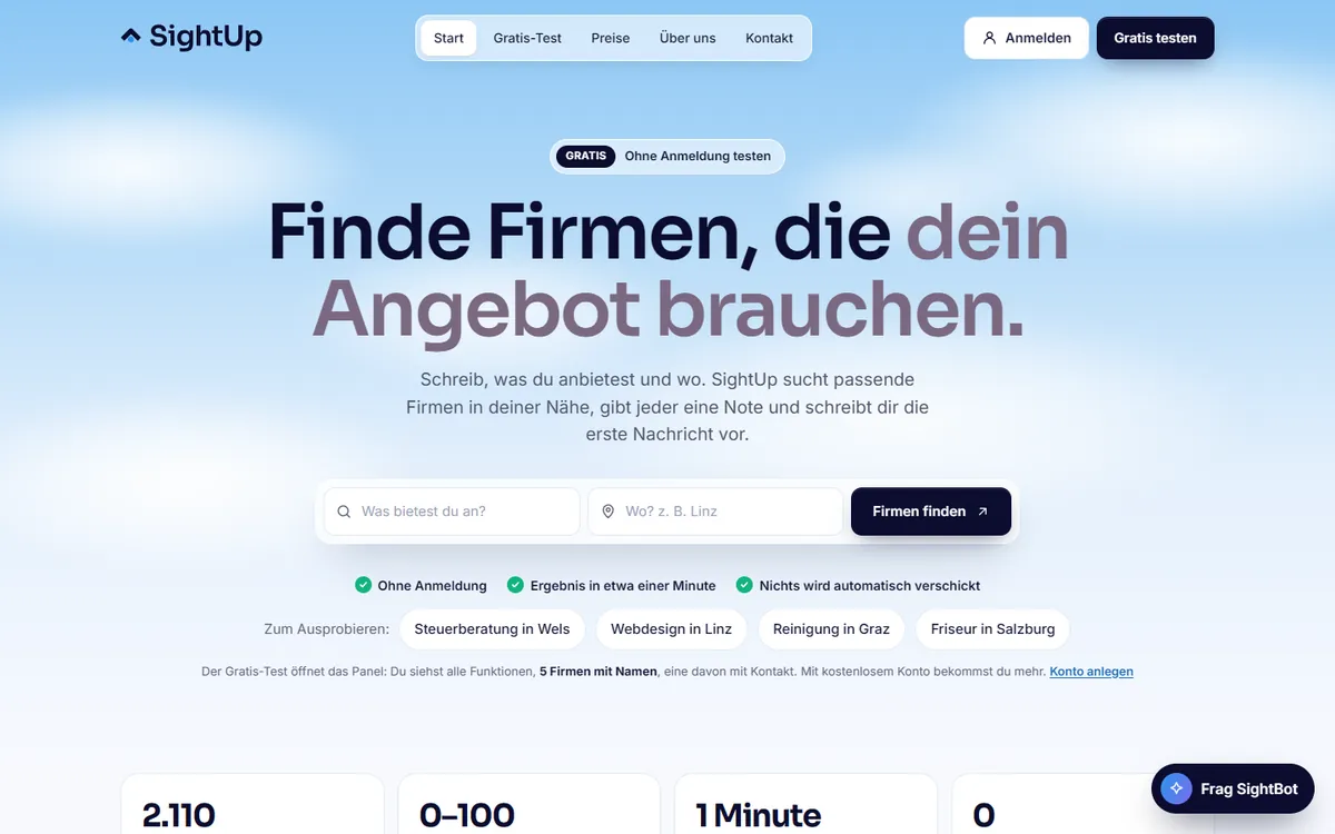 Startseite von sightup.at