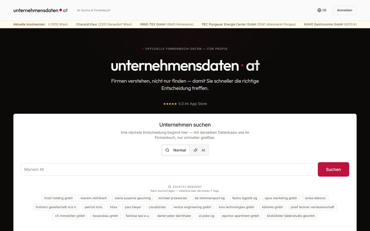 Startseite von unternehmensdaten.at